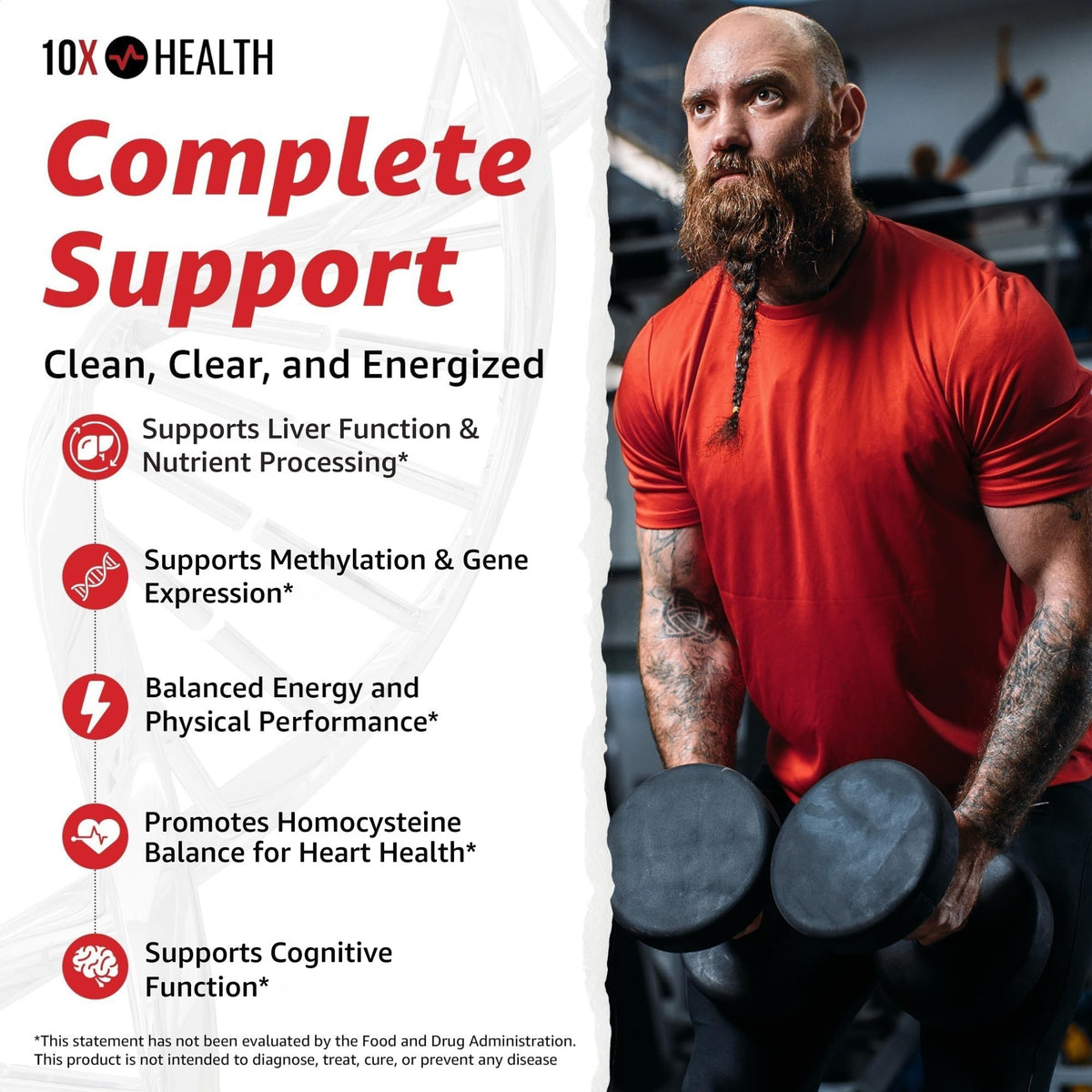 10X Health TMG Supplements - Trimethylglycine Supplement for Liver Support, Heart Wellness, Energy, Homocysteine Levels - TMG Capsules with Betaine Anhydrous 10X Health System
