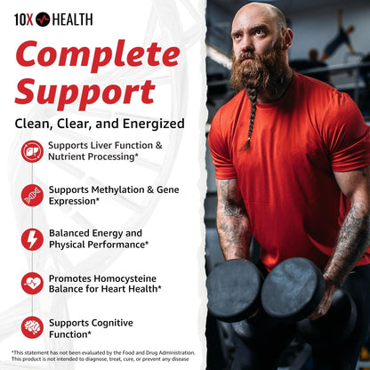 10X Health TMG Supplements - Trimethylglycine Supplement for Liver Support, Heart Wellness, Energy, Homocysteine Levels - TMG Capsules with Betaine Anhydrous 10X Health System