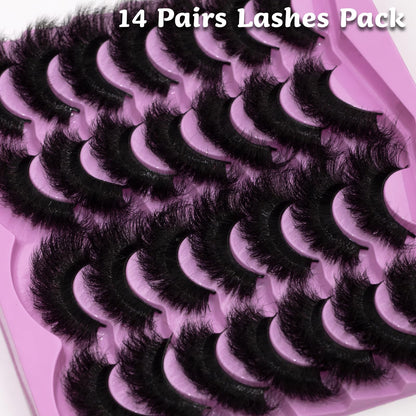 LEAFMOON Mink Lashes Fluffy 20mm Volume False Eyelashes 8D Cat Eye Strip Lashes D Curl 14 Pairs Dramatic Soft Eyelash 25mm Big Long Lash Strips Lashes Pack That Look Like Extensions Faux Mink Lashes LEAFMOON