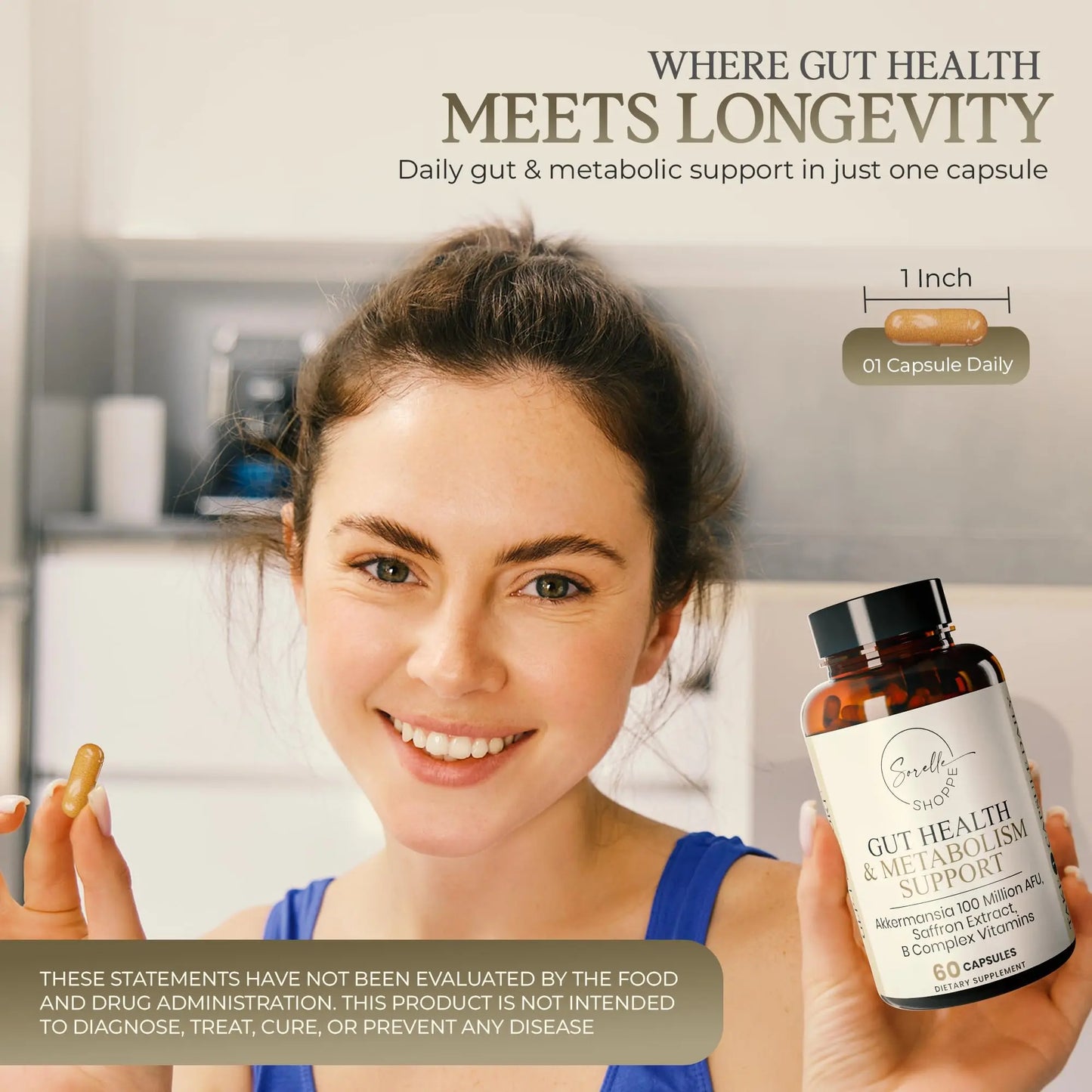 SORELLE SHOPPE Akkermansia Muciniphila Probiotic + Saffron + B Complex | Core Gut Health & Daily Wellness | Mood & Metabolism Support SORELLE SHOPPE