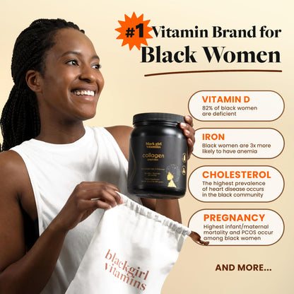 Black Girl Vitamins | Collagen Peptides Powder - Collagen for Skin, Hair & Nails - Unflavored Hydrolyzed Collagen Powder, Dairy-Free Black Girl Vitamins