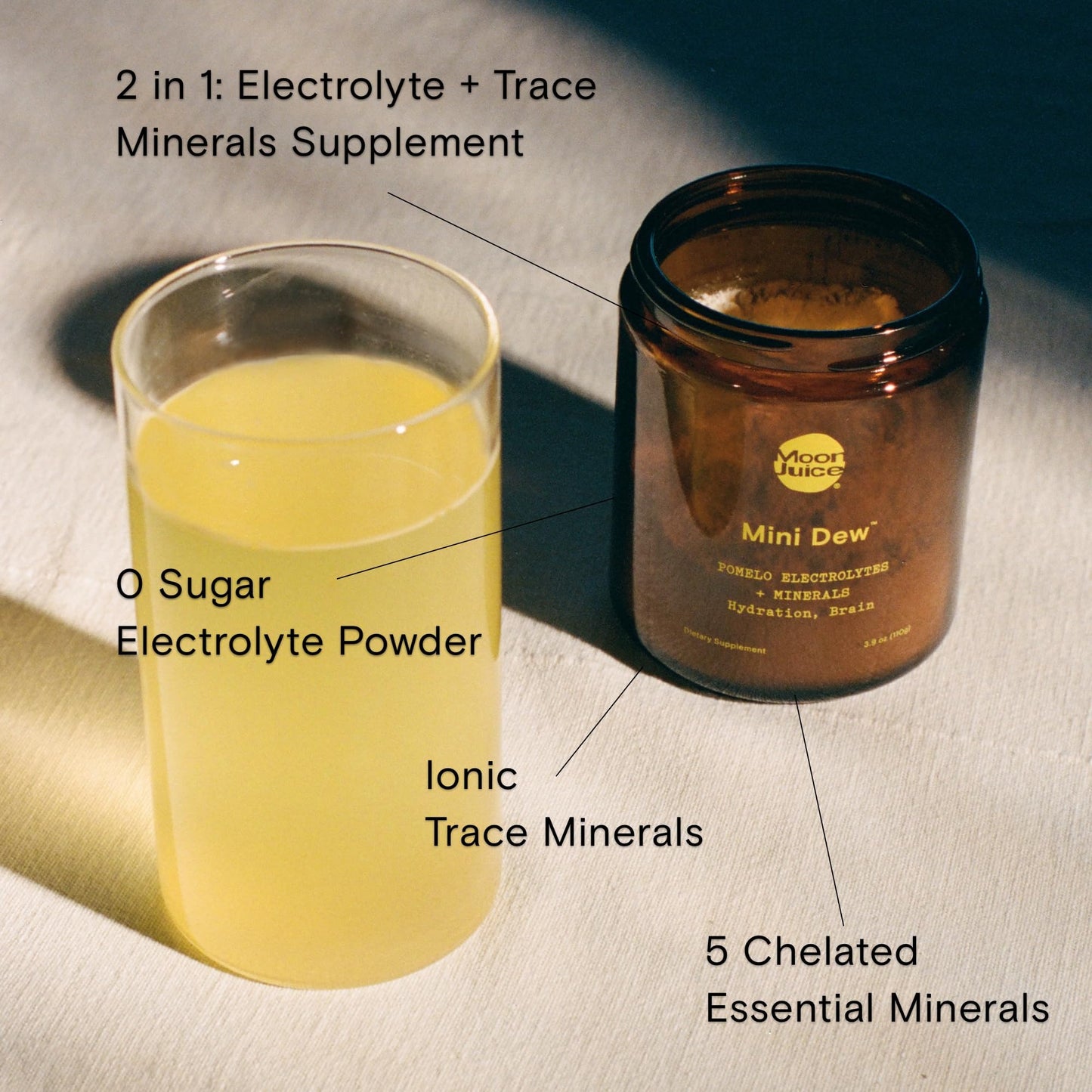 Moon Juice Mini Dew Electrolytes Powder - Sugar Free Minerals & Electrolyte Hydration Powder for Instant Hydration & Brain Support - Magnesium, Calcium, Potassium, Pink Salt, Watermelon, 30 Servings
