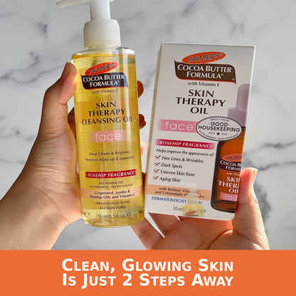 Palmer's Cocoa Butter Formula Skin Therapy Cleansing Oil, Gentle Makeup Remover with Rosehip Oil and Vitamin C, 6.5 Ounce Palmer's