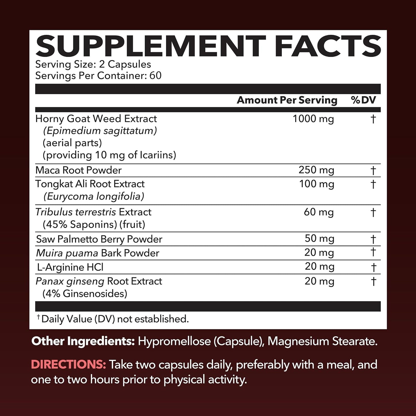 Horny Goat Weed with Maca, Tongkat Ali and Saw Palmetto, 60 Servings | Vegan, Non-GMO, Gluten free Horny Goat Weed Capsules for Men & Women, Extra Strength Performance, 120 Count, 2 Month Supply Gsupps Australia