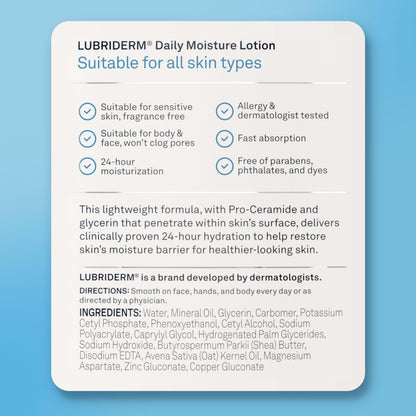 Lubriderm Daily Moisture Body Lotion, Fragrance Free, 24 fl. oz Lubriderm