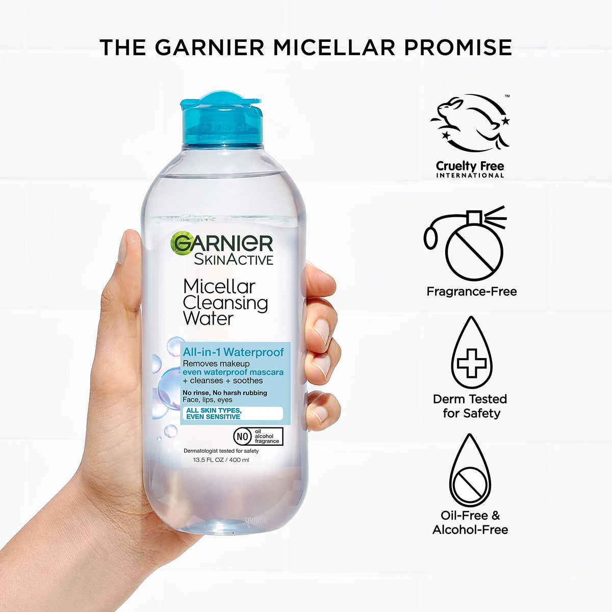 Garnier Micellar Water for Waterproof Makeup, Hydrating Facial Cleanser & Makeup Remover, Suitable for Sensitive Skin, Vegan, Cruelty Free, 13.5 Fl Oz (400mL), 2 Count Garnier