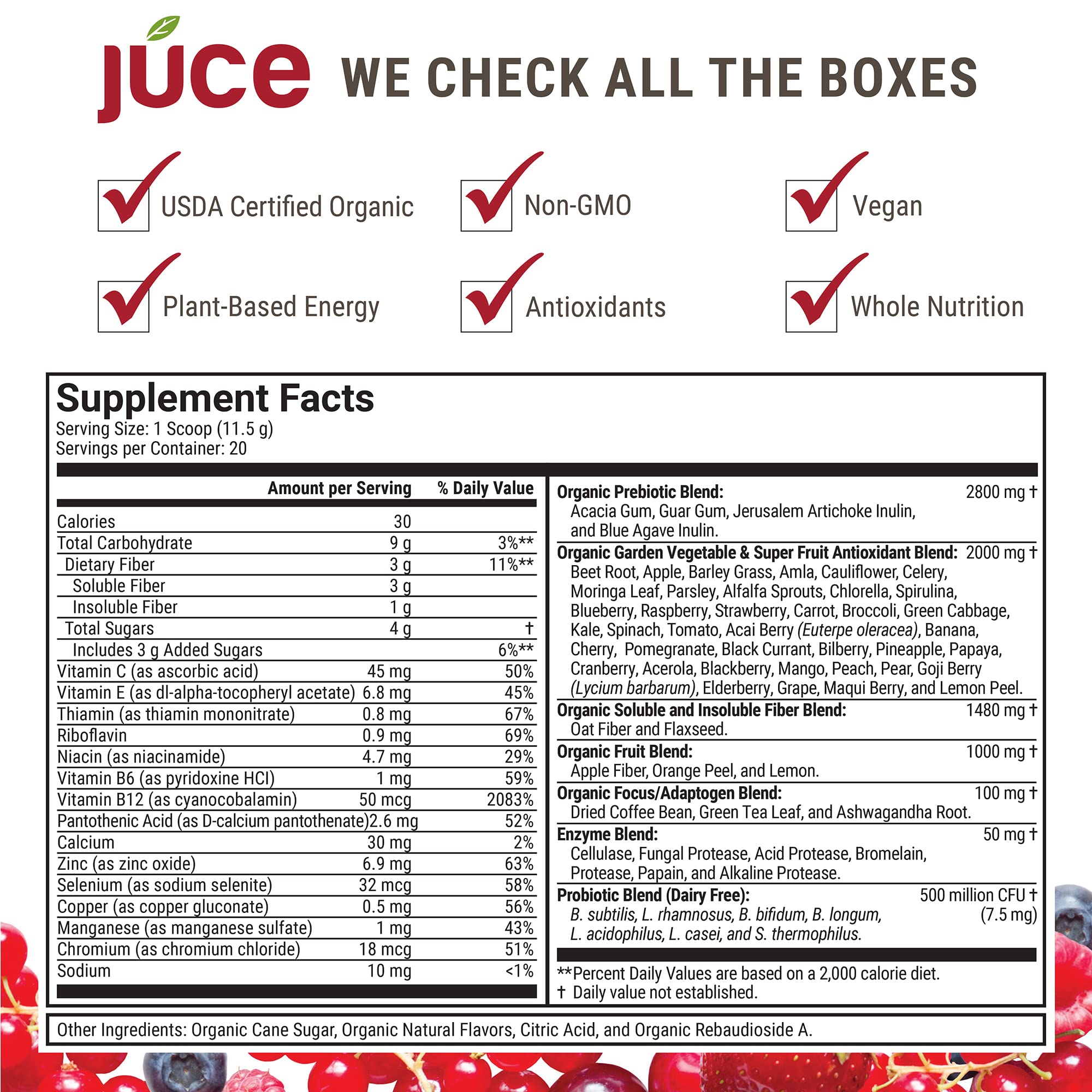 JUCE Reds Organic Superfood Powder - Garden Berry Flavor | Fruit and Veggie Powder Terra Kai Organics buy australia supplements