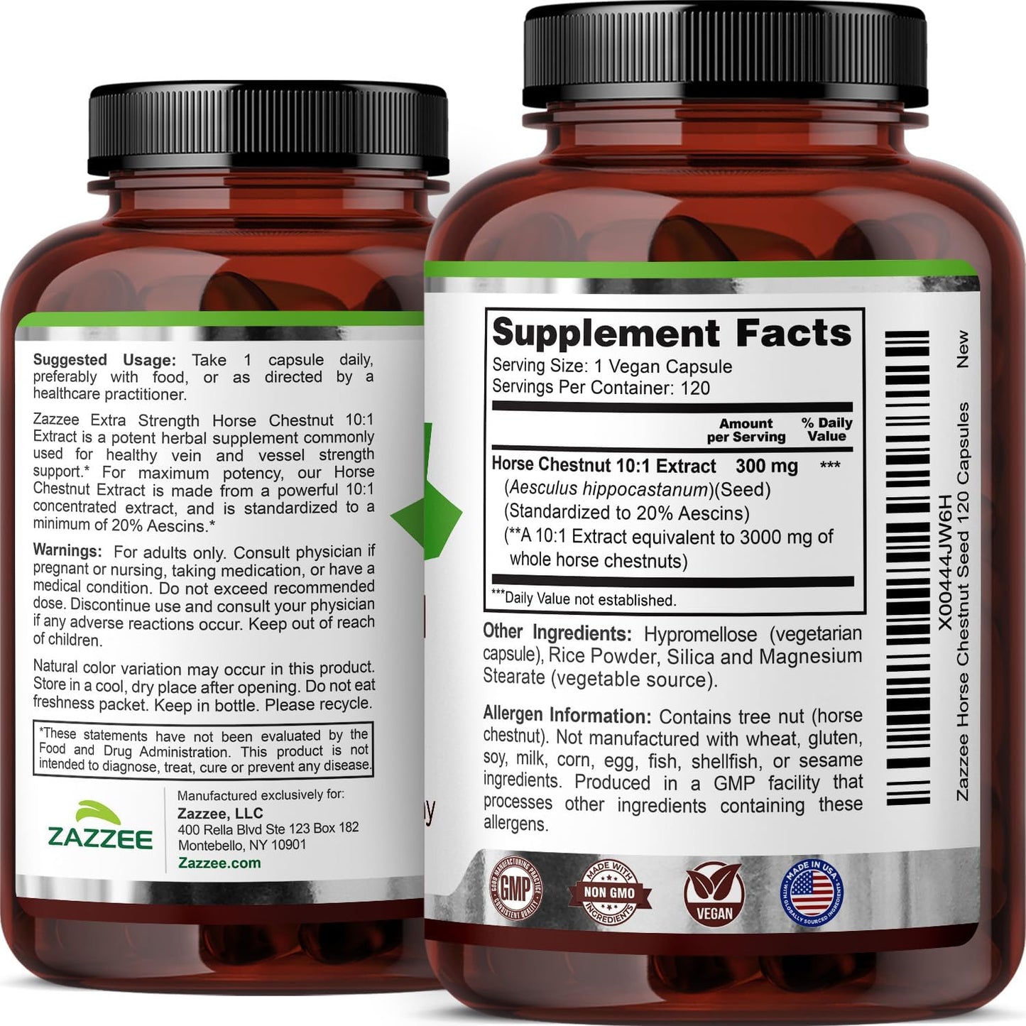 Zazzee Extra Strength Horse Chestnut 10:1 Extract, 20% Aescins, Vegan | 120 Capsules, 4 Month Supply, Aesculus Hippocastanum, Healthy Circulation & Blood Flow Support, Non-GMO, Made in the USA Gsupps Australia