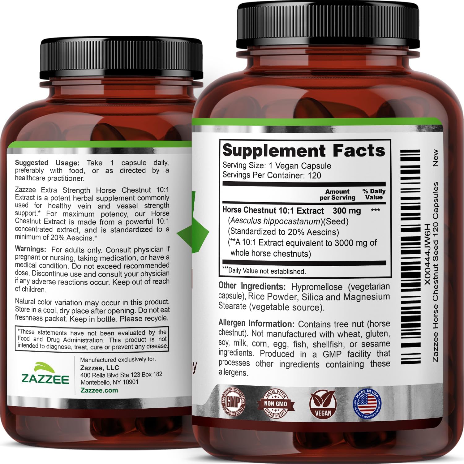 Zazzee Extra Strength Horse Chestnut 10:1 Extract, 20% Aescins, Vegan | 120 Capsules, 4 Month Supply, Aesculus Hippocastanum, Healthy Circulation & Blood Flow Support, Non-GMO, Made in the USA Gsupps Australia