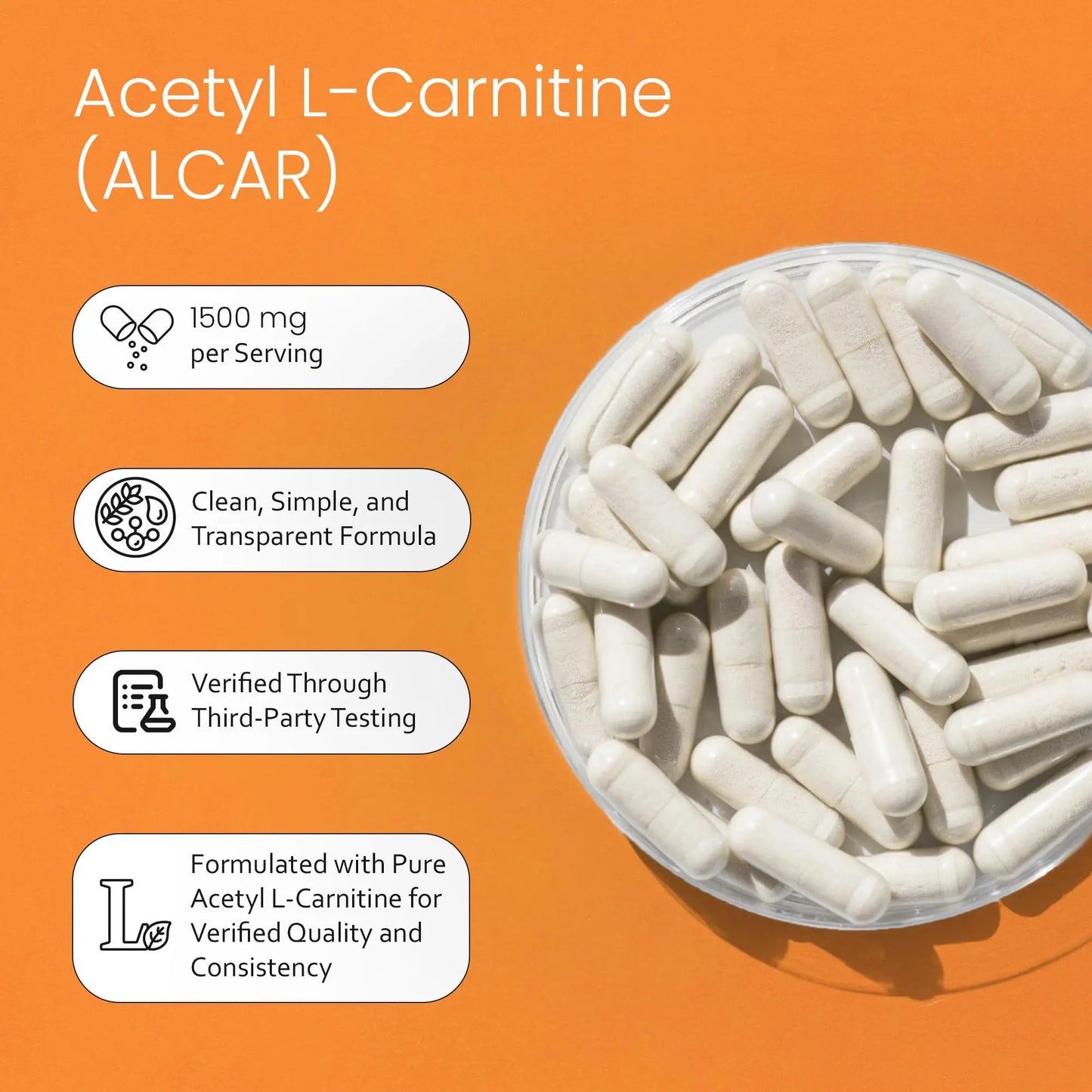NaturaLife Labs Acetyl L-Carnitine (ALCAR) 1500 mg per Serving – 100 Capsules – Non-GMO, Gluten-Free, Vegan NaturaLife Labs