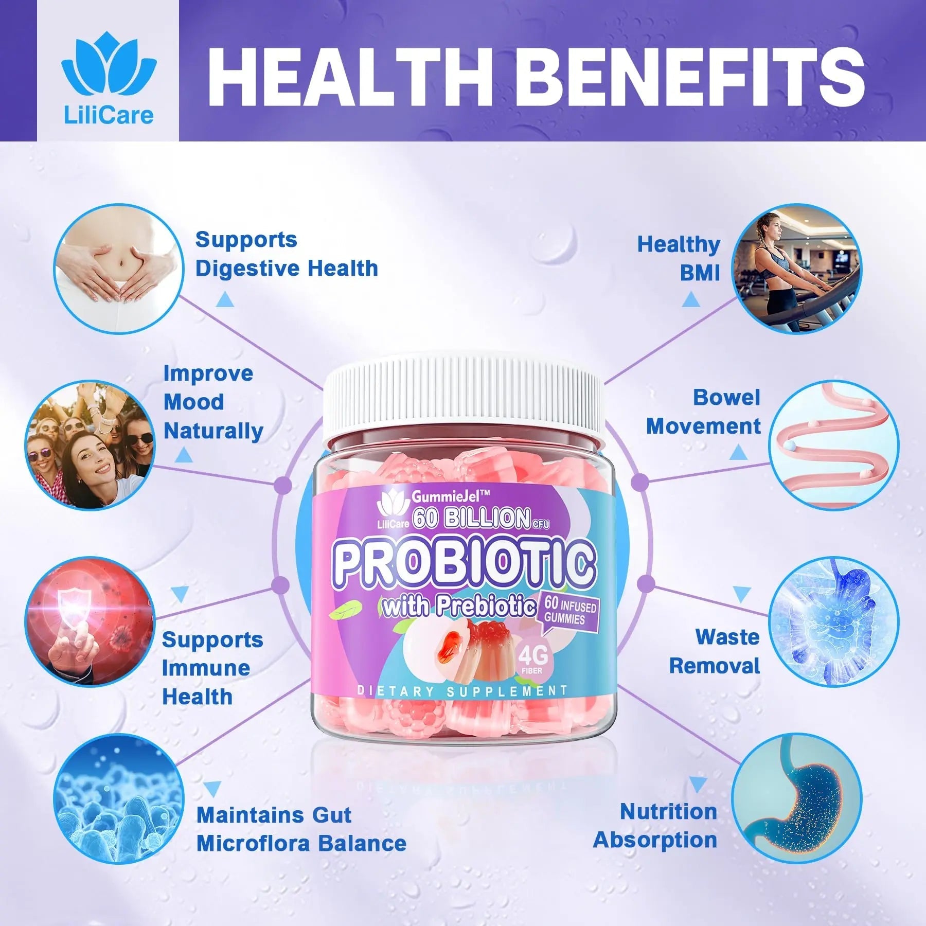 Probiotic Gummies 60 Billion CFU for Women Men & Kids, 11 Strains Probiotics + Organic Prebiotics Fiber for Immune, Digestive Health, Supports Constipation, Diarrhea, Gas & Bloating - Sugar Free, 60ct EnvyDeal buy australia supplements
