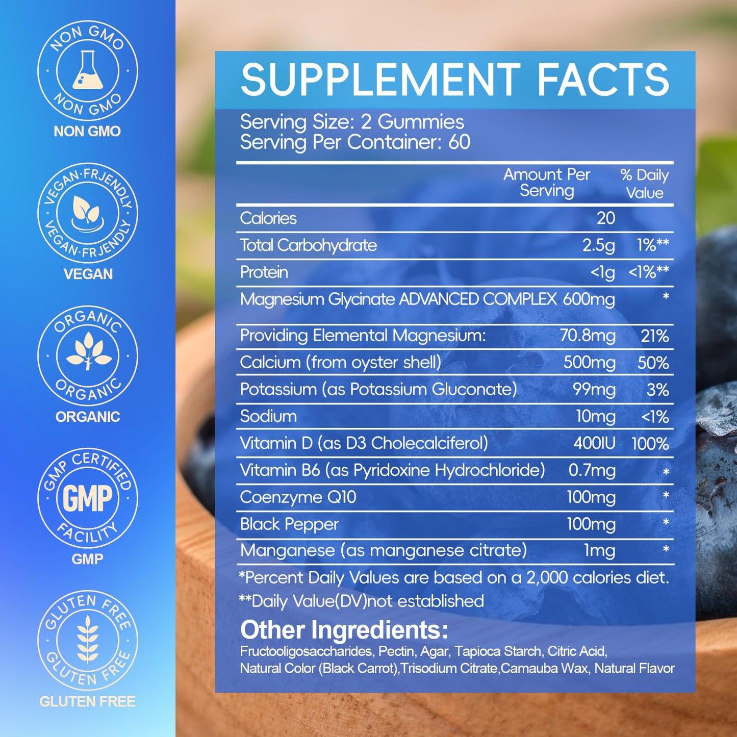 Magnesium Glycinate Gummies 600mg, Chewable Sugar Free Potassium Magnesium Gummies with Manganese Glycinate, Vitamin D, B6, and CoQ10 for Calm Suppor Cytona