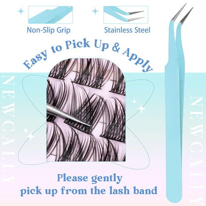 Lash Clusters Kit Wispy Natural Cluster Eyelash Extension Kit DIY Lash Extension Kit C-curly 10-16MM Eyelash Clusters Volume Individual Lashes Kit by Newcally Newcally
