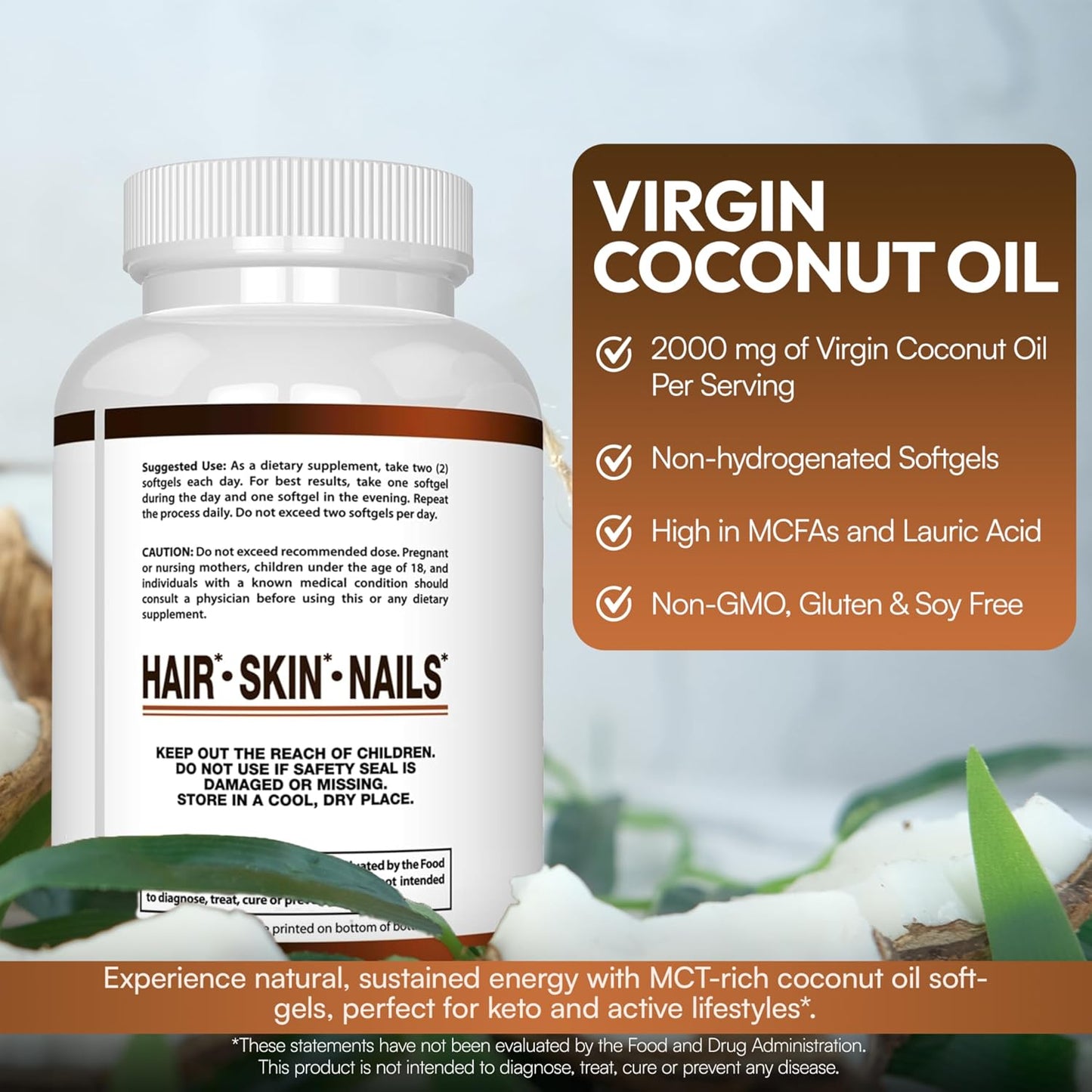 Arazo Nutrition Organic Coconut Oil 2000 MG Per Serving - 100% Extra Virgin Unrefined Cold Pressed for Weight Support, Skin, Hair, Nails - 120 Softgel Capsules Gsupps Australia