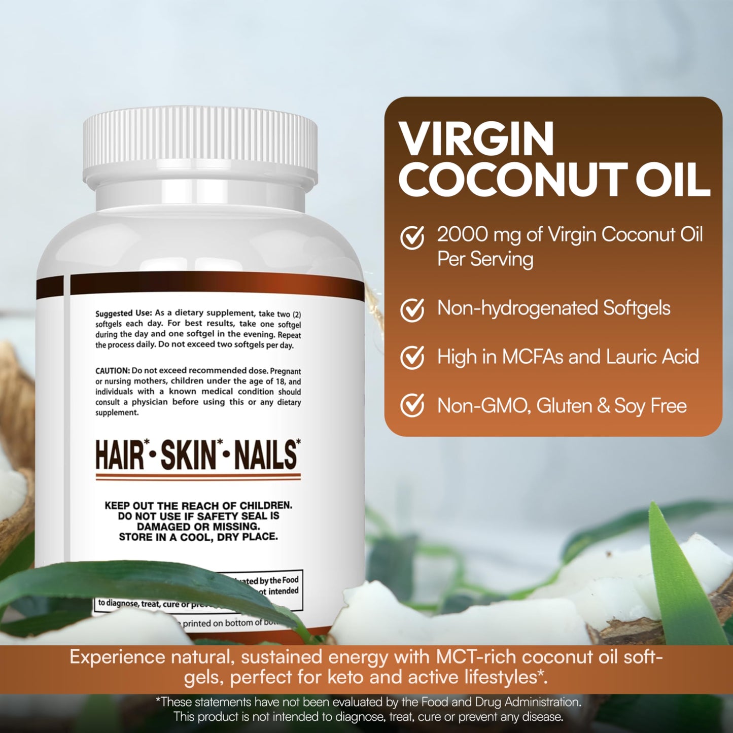 Arazo Nutrition Organic Coconut Oil 2000 MG Per Serving - 100% Extra Virgin Unrefined Cold Pressed for Weight Support, Skin, Hair, Nails - 120 Softgel Capsules Gsupps Australia