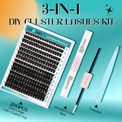 GEMERRY DIY Lash Clusters Kit 80D Bond Seal 280 PCS D Curl 10-18MIX GEMERRY
