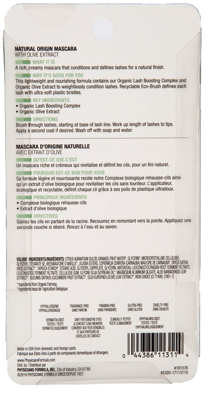 Physicians Formula Organic Wear Lash-Boosting All Natural Mascara, Lifts, Lengthens, For Sensitive Eyes, Dermatologist Tested - Natural Origin Black Physicians Formula