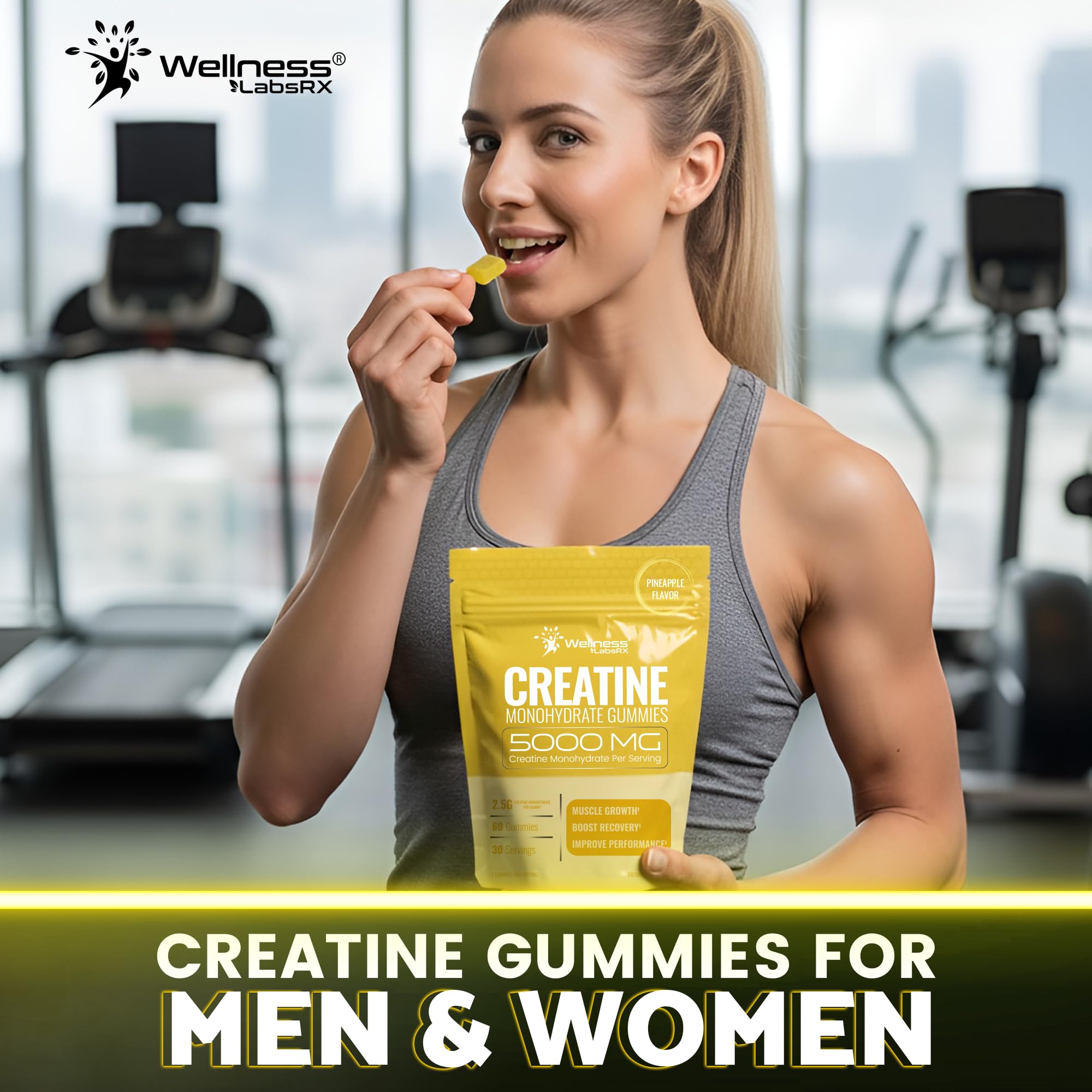 Creatine Gummies 5000mg, 30 Servings Creatine Monohydrate Gummies - Third-Party Tested Creatine for Women, Pineapple Flavor Creatine for Men, Muscle Growth, WELLNESS LABSRX buy australia supplements