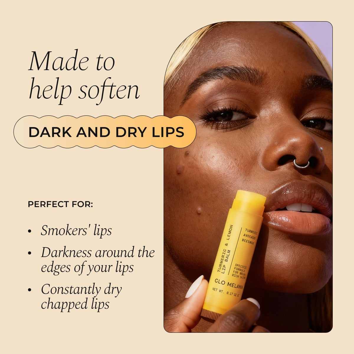 Glo Melanin Natural Lemon & Turmeric Lip Balm - Brighten, Nourish Dark Lips Glo Melanin