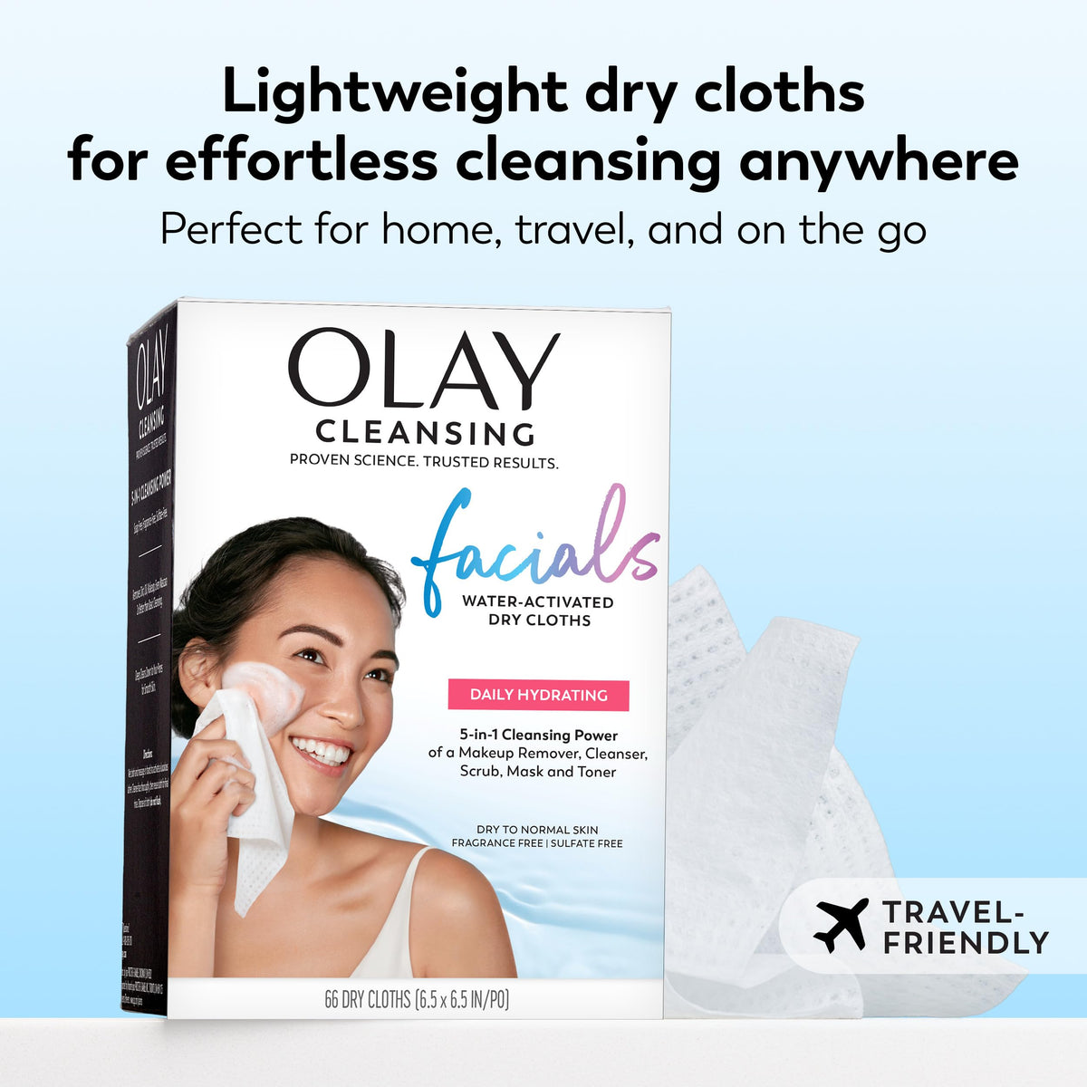 Olay Makeup Remover Wipes, Daily Facials Hydrating Face Cleanser for Normal to Dry Skin, Alcohol & Fragrance Free, Soft Face Wash Towels, Travel Essentials for Women, Convenient Dry Cloths, 66 ct Olay