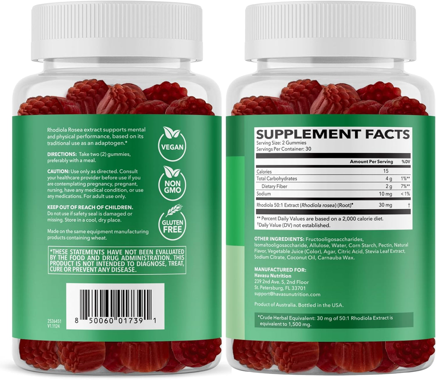 Rhodiola Rosea Gummies, Sugar Free Rhodiola Supplement, 30 Servings | Herbal Adaptogen for Mental Clarity and Performance, 60 Count, Vegan and Gluten-Free, Mixed Berry Flavor, 1-Month Supply Gsupps Australia