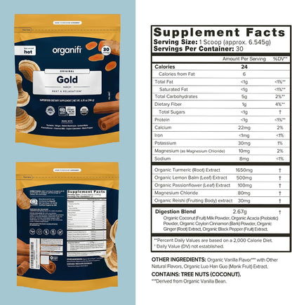 Organifi: Gold - Superfood Supplement Powder- 90 Servings (3 Pack) - Stress Support, Better Rest, Relaxation and Promotes Restful Sleep - Turmeric and Reishi Infused Gsupps Australia