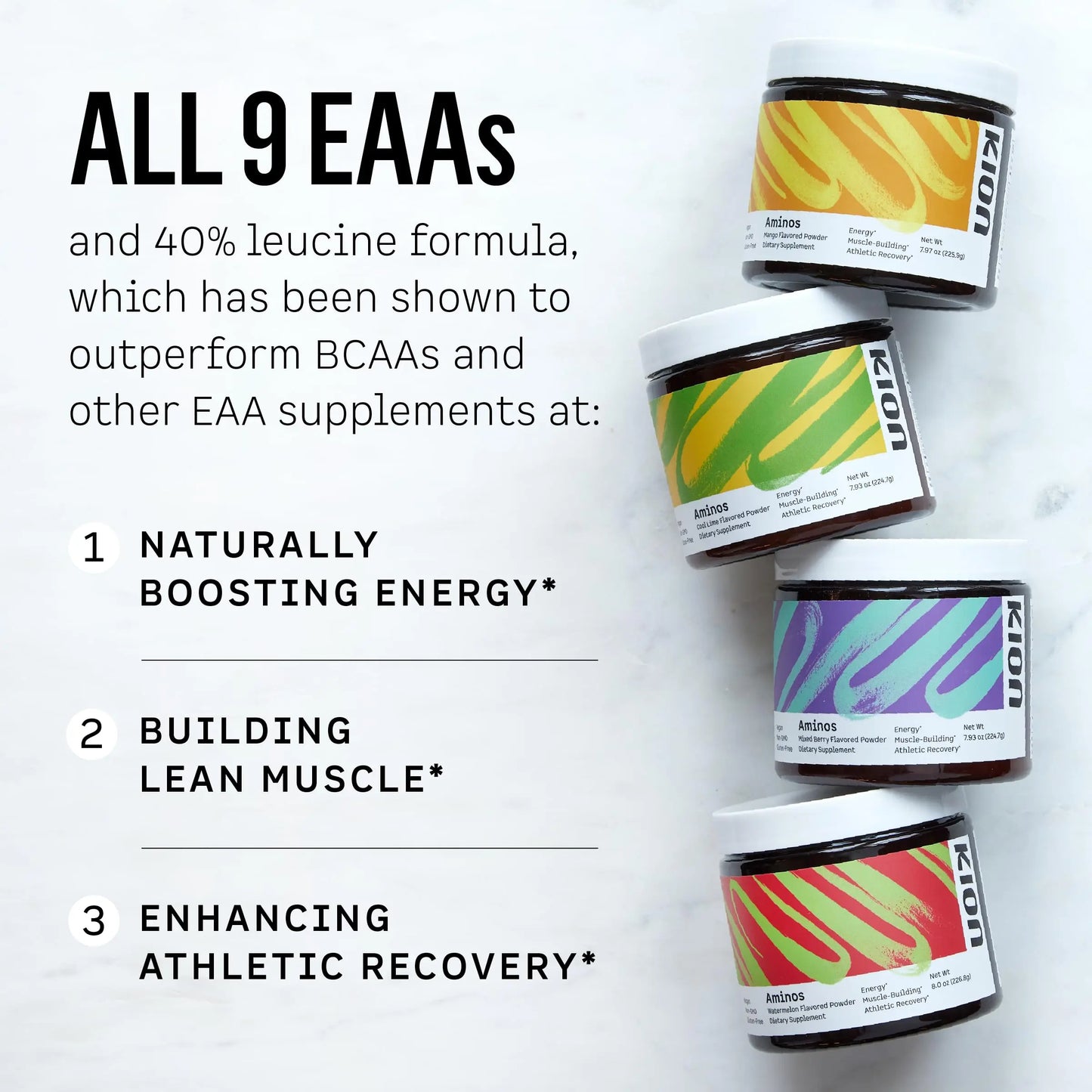 Kion Aminos - Essential Amino Acids Supplement, Essential Amino Acids Powder for Muscle Recovery, BCAA EAA No Caffeine, Amino Acid Powder, Essential Amino Energy - 30 Servings, Mixed Berry Kion