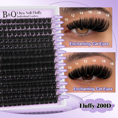 B&Q Fluffy Lash Clusters 200D,Dramatic Full Eyelash Clusters Volume 10-18mm B&Qaugen