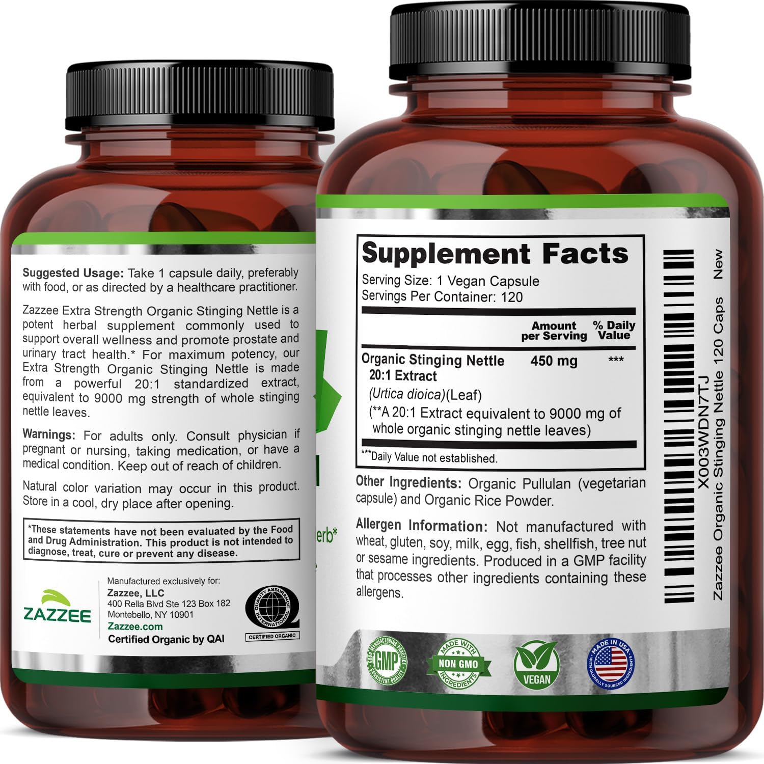 Zazzee USDA Organic Stinging Nettle Leaf 20:1 Extract, 120 Vegan Capsules | 4 Month Supply, Respiratory, Immune & Seasonal Wellness Support, Urtica Dioica, Organic Herbal Supplement, Made in the USA Gsupps Australia