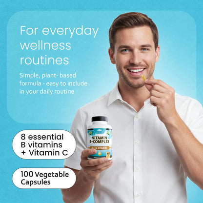 NaturaLife Labs Vitamin B Complex – All B Vitamins Including Active B2, B6, B9 & B12 (Methylcobalamin), Plus B1, B3, B5, B7 & Vitamin C – 100 Capsules NaturaLife Labs