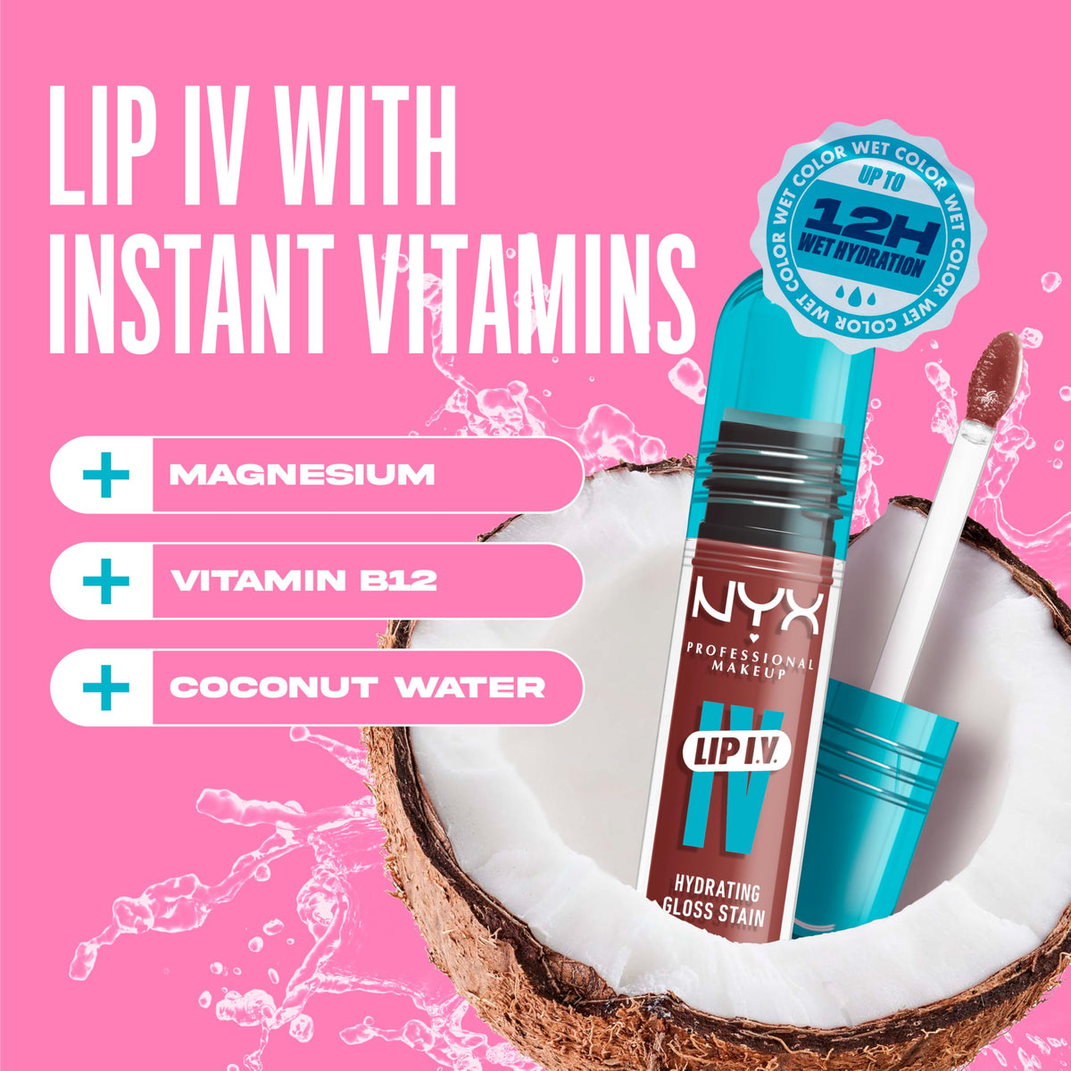 NYX PROFESSIONAL MAKEUP Lip IV Hydrating Glossy Lip Stain, Long-Lasting, Tinted, Vegan Formula with 12 HR Hydration - Hydra Honey (Brown) NYX PROFESSIONAL MAKEUP