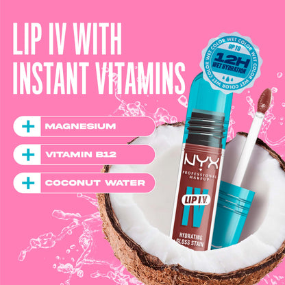 NYX PROFESSIONAL MAKEUP Lip IV Hydrating Glossy Lip Stain, Long-Lasting, Tinted, Vegan Formula with 12 HR Hydration - Hydra Honey (Brown) NYX PROFESSIONAL MAKEUP