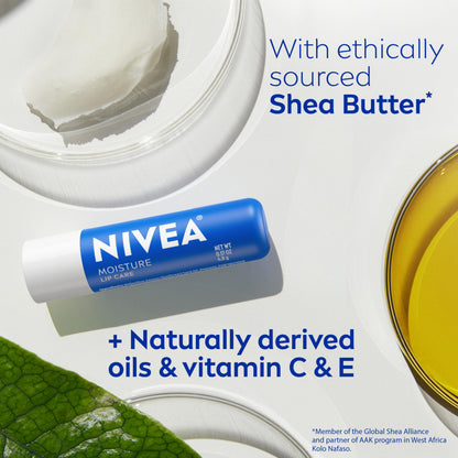 NIVEA Moisture Lip Care, Hydrating Lip Balms with Shea Butter, 4 x 0.17 OZ NIVEA
