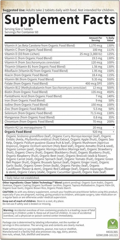 Garden of Life Organics Women's Multivitamin with Vitamin C, D3, Folate, B12, Biotin & Iron – Women's Multivitamin for Energy, Heart Health & Radiant Skin, USDA Organic, Non-GMO, Vegan, 120 Tablets Gsupps Australia