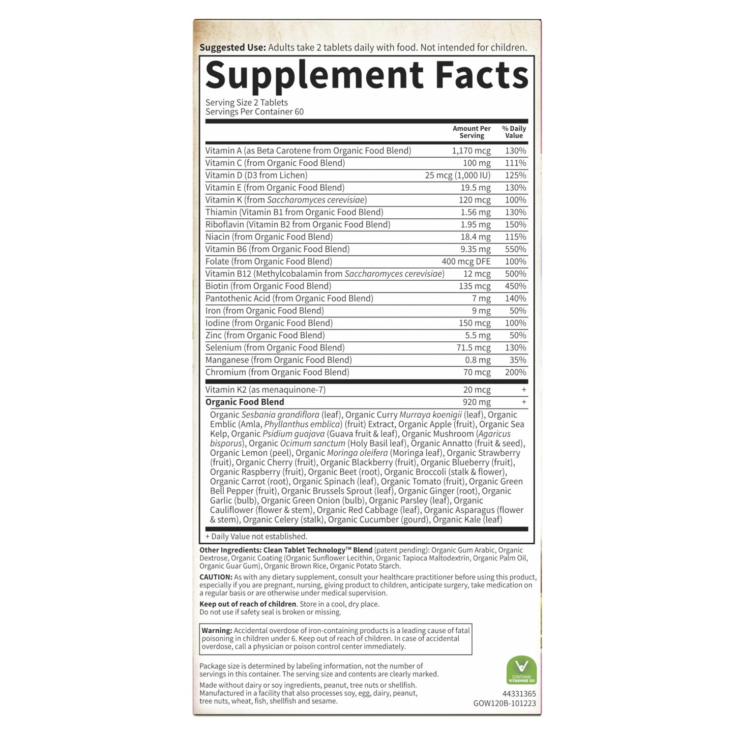 Garden of Life Organics Women's Multivitamin with Vitamin C, D3, Folate, B12, Biotin & Iron – Women's Multivitamin for Energy, Heart Health & Radiant Skin, USDA Organic, Non-GMO, Vegan, 120 Tablets Gsupps Australia