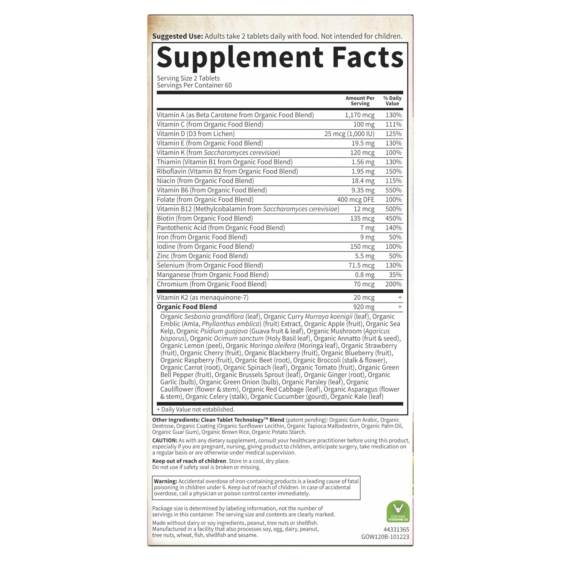 Garden of Life Organics Women's Multivitamin with Vitamin C, D3, Folate, B12, Biotin & Iron – Women's Multivitamin for Energy, Heart Health & Radiant Skin, USDA Organic, Non-GMO, Vegan, 120 Tablets Gsupps Australia