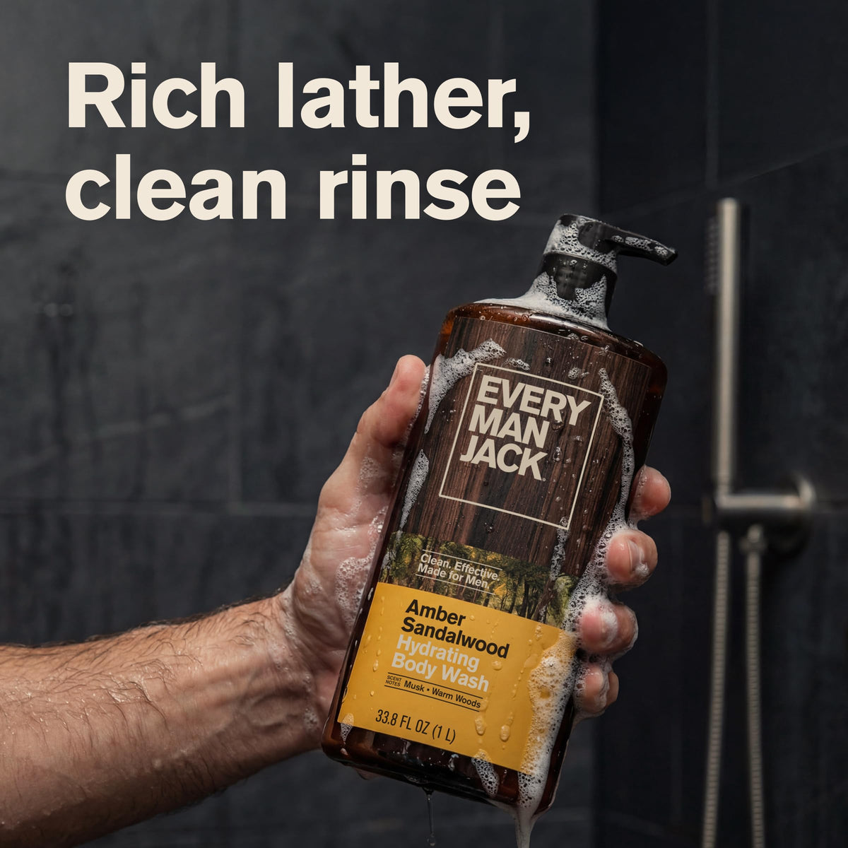 Every Man Jack Hydrating Amber Sandalwood Body Wash for Men, Value 2pk Every Man Jack