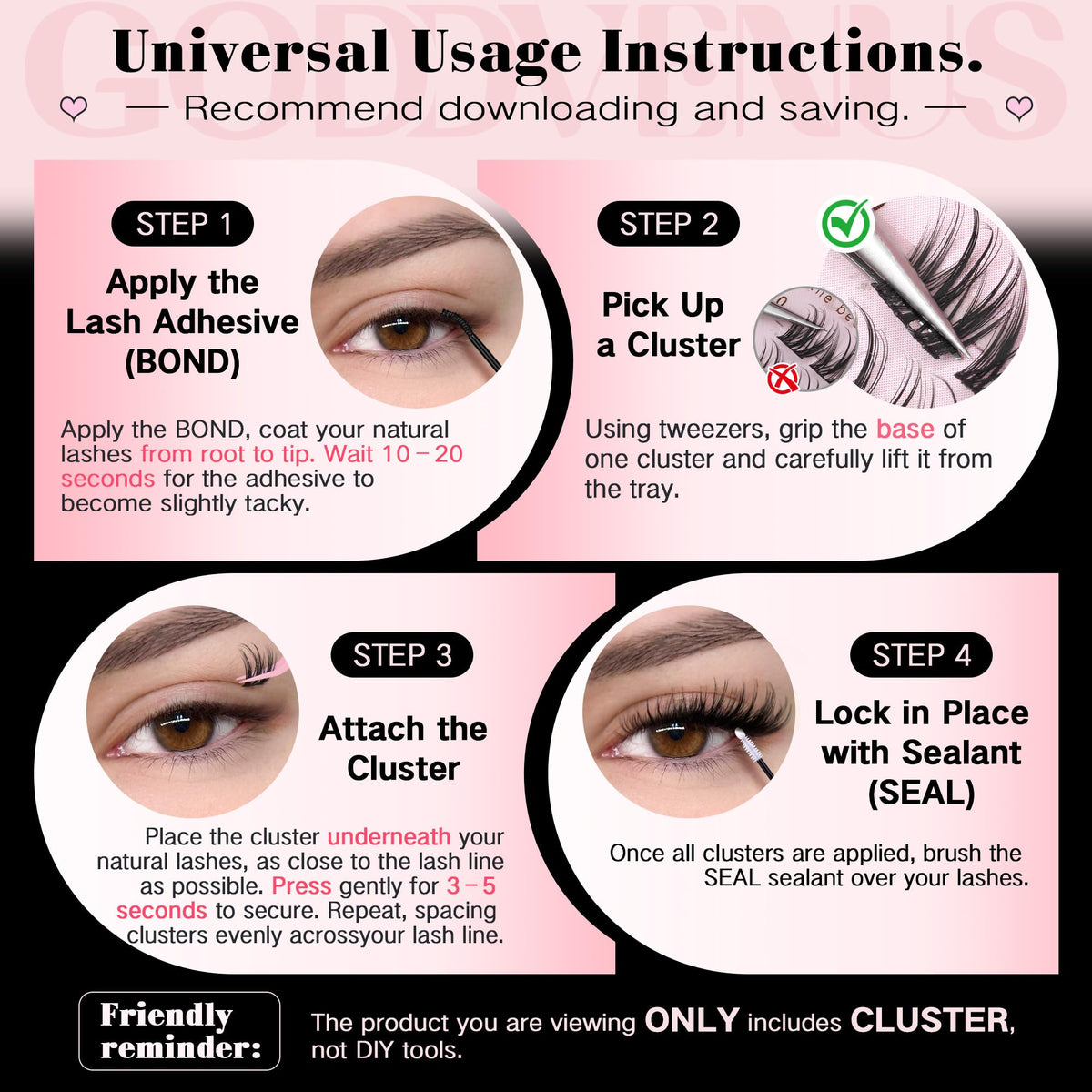 Goddvenus Plush Lash Clusters Natural Wispy Cluster Eyelash Extensions, Fluffy DIY Lash Extension at Home for Natural Look, D Curl Individual Eyelashes Goddvenus