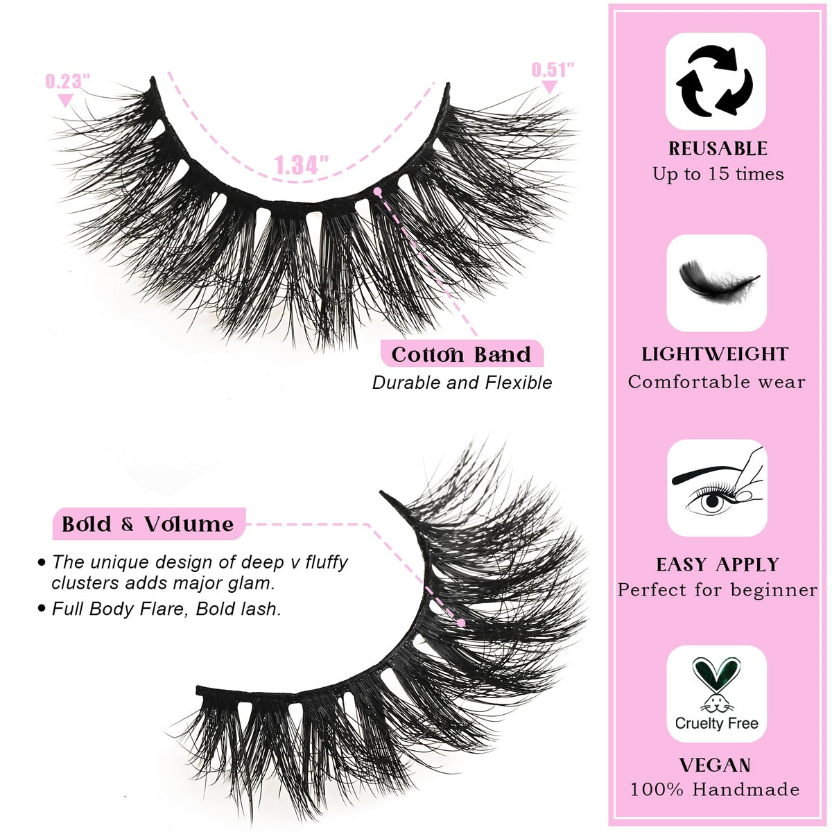 QUNETY Lashes Wispy Eyelashes Cat Eye False Mink Lash Strips Natural Fake Strip Eyelash Pack 14 Pairs Medium Length Thick Volume Fluffy Lashes Natural Look Full Small Wispies Pestañas Postizas QUNETY
