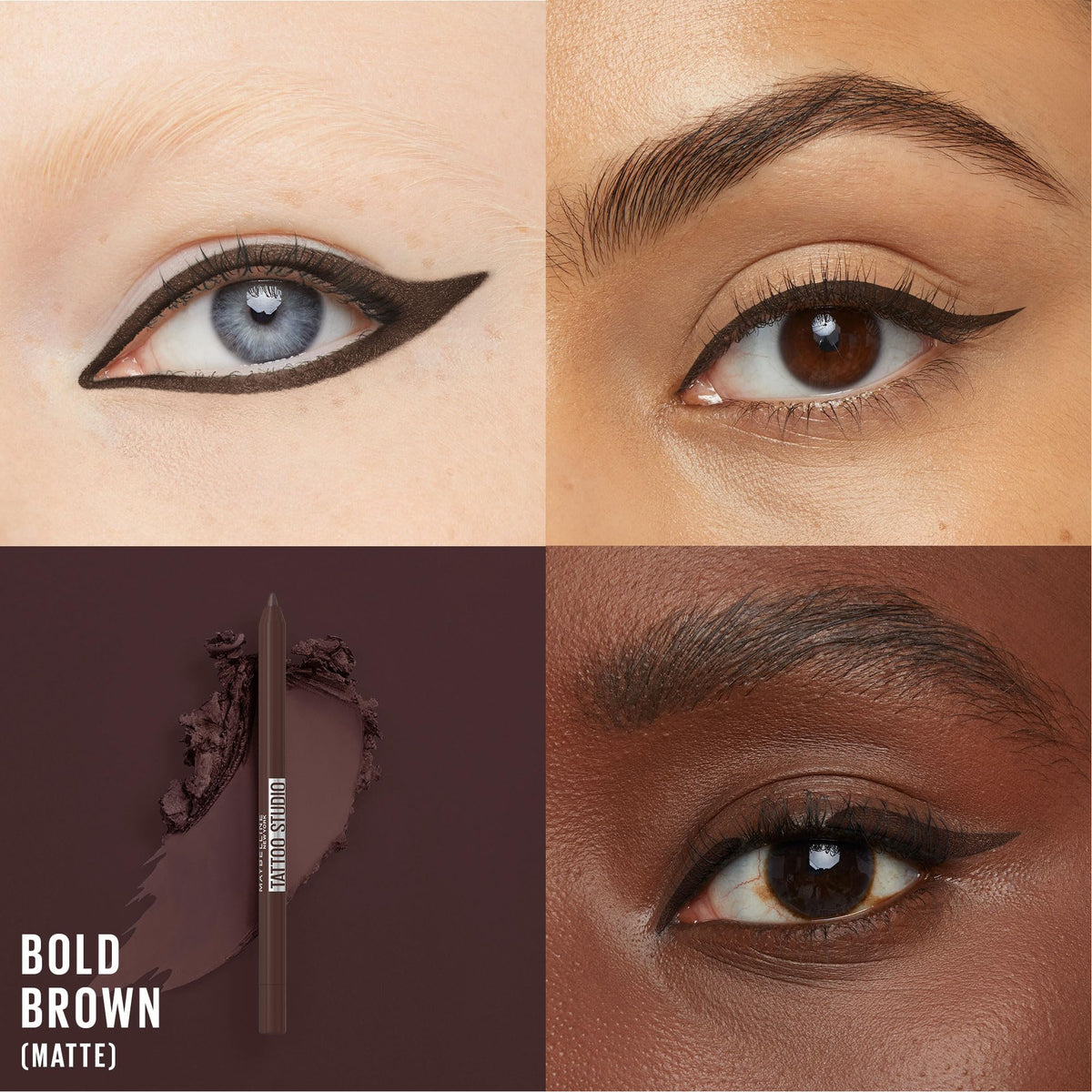 Maybelline TattooStudio Long-Lasting Sharpenable Eyeliner Pencil, Glide on Smooth Gel Pigments with 36 Hour Wear, Waterproof, Bold Brown, 1 Count MAYBELLINE