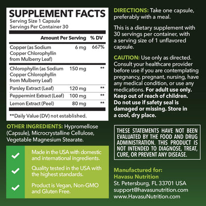Chlorophyll Pills for Internal Cleanse & Balance, 30 Count, Internal Detox | Skin Health and Body Deodorizing Supplement with Parsley Peppermint & Lemon Extract, Vegan Non-GMO Chlorophyll Capsules Gsupps Australia
