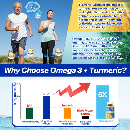 Vegan Omega-3 Gummies 1000mg + Turmeric - Omega 3 Fish Oil Alternative for Adults - Algae DHA 600mg & EPA 300mg Nextdia
