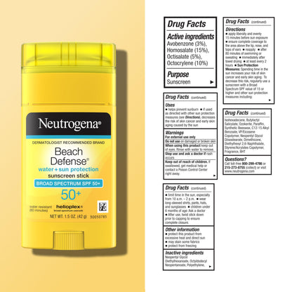 Neutrogena Beach Defense Sunscreen Stick SPF 50, 1.5 oz Neutrogena