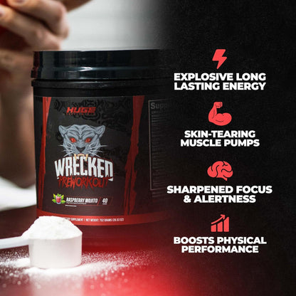 Wrecked Pre Workout Powder, Advanced Formula, Boosts Energy, Focus, Pumps & Performance, 10g L-Citrulline, 6.4g Beta Alanine, 5g Tyrosine, 1g Alpha GPC, 375mg Fast-Acting Caffeine & More (40 Servings)