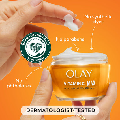 Olay, Vitamin C MAX Face Moisturizer, Brightening Cream for Women, Hydrating, Evens Tone, Dark Spot and Hyperpigmentation Reduction, Glowing Skin Care - Niaciniamide, Peptides, 1.7 Ounce Olay