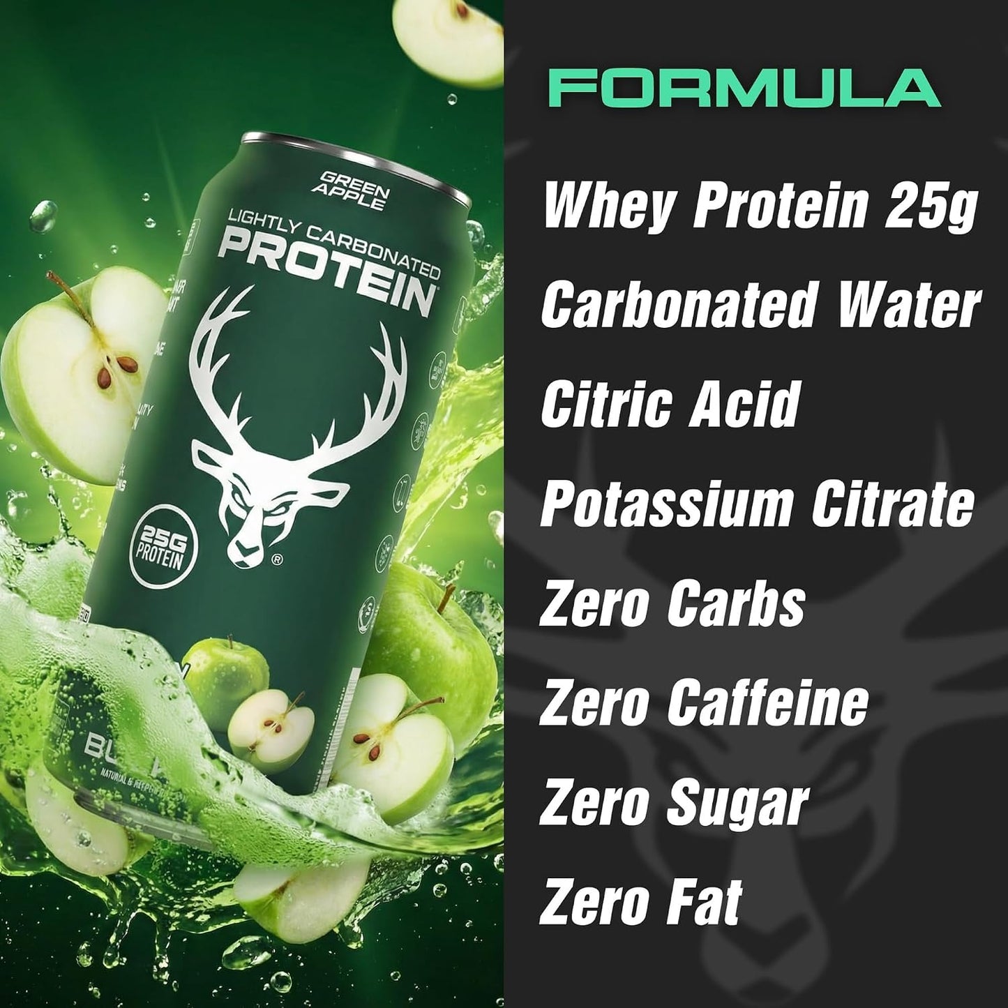 Bucked Up Lightly Carbonated Protein Soda | 25g Whey Isolate - Zero Sugar, Low Calorie, Caffeine Free, Clean Drink | Sparkling Protein Soda - 12 Pack, 16 oz Cans (Green Apple)