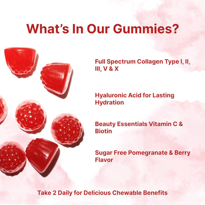 Micro Ingredients Multi Collagen Peptides, 120 Collagen Gummies | Type I,II,III,V,X Protein with Biotin, Hyaluronic Acid, & Vitamin C Complex | Pomegranate & Berry Flavored Micro Ingredients