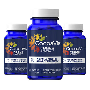 CocoaVia Memory & Focus Brain Supplement, 90 Day, Cocoa Flavanol Blend, Lutein, Added Caffeine for Boost. Improve Cognitive Function, Attention, Vegan & Plant Based, 90 Capsules CocoaVia buy australia supplements