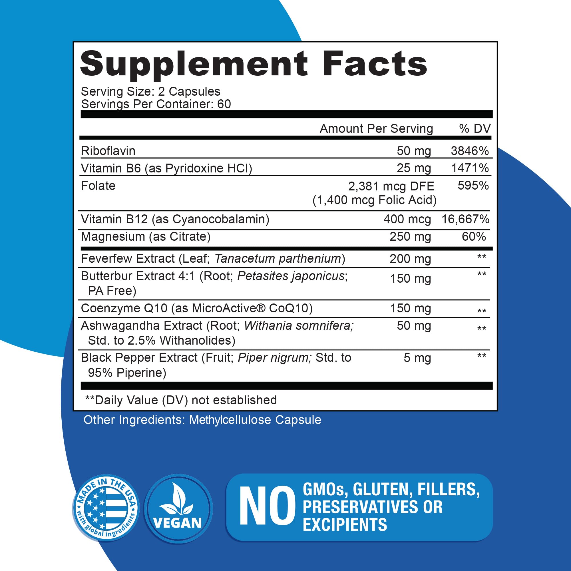 Migratone Migraine Relief Nutritional Support Supplement - with Magnesium, Riboflavin Vitamin B2, B6 & B12, Microactive Coq10, Feverfew, PA-Free Butterbur, and Folate - Clinically Preferred Blend Naticura buy australia supplements