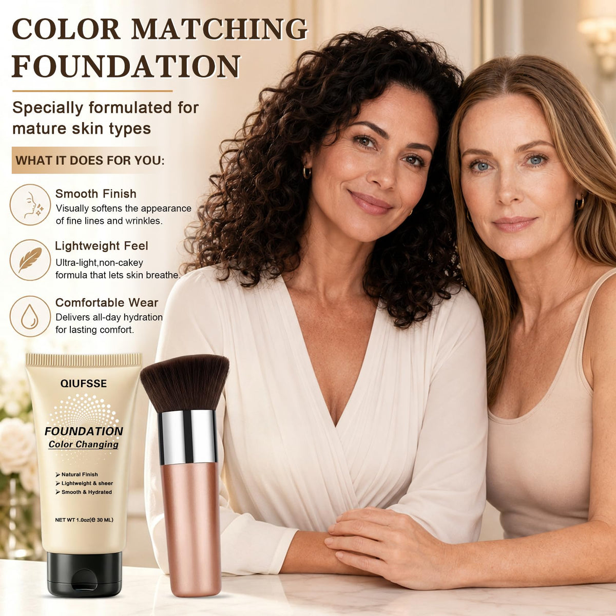 QIUFSSE Color Changing Foundation for Mature Skin,Face Makeup - 02 Medium QIUFSSE